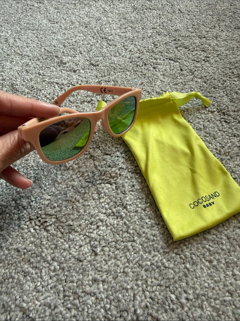Pink Kids Sunglasses with Green Mirrored Lenses